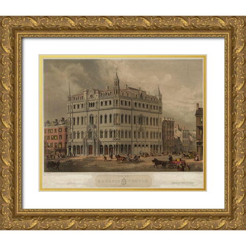Masonic Temple Gold Ornate Wood Framed Art Print with Double Matting by Buford