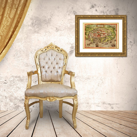 Alexandria Egypt Gold Ornate Wood Framed Art Print with Double Matting by Hogenberg, Braun