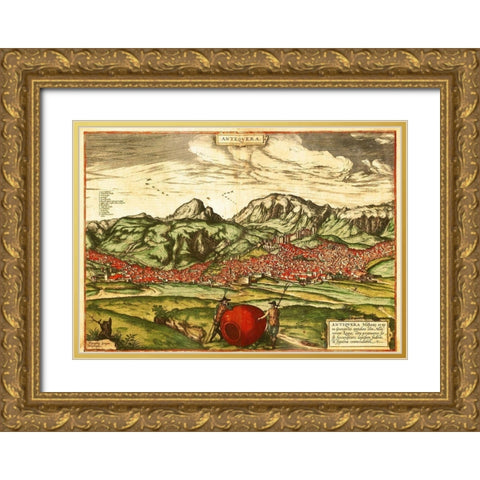 Antequera Malaga Spain Gold Ornate Wood Framed Art Print with Double Matting by Hogenberg, Braun