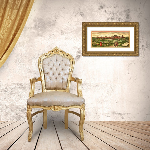Bourges A Roman City Gold Ornate Wood Framed Art Print with Double Matting by Hogenberg, Braun