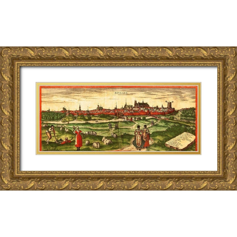 Bourges A Roman City Gold Ornate Wood Framed Art Print with Double Matting by Hogenberg, Braun