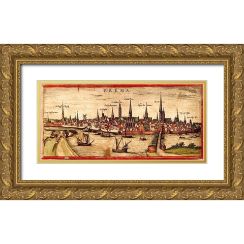 Bremen Gold Ornate Wood Framed Art Print with Double Matting by Hogenberg, Braun