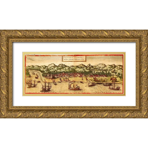 Calicut Gold Ornate Wood Framed Art Print with Double Matting by Hogenberg, Braun