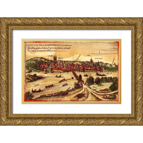 Frankfurt an der Oder Gold Ornate Wood Framed Art Print with Double Matting by Hogenberg, Braun