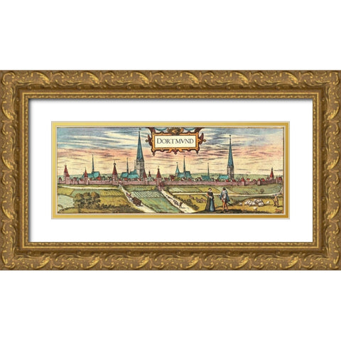 Dortmund-Germany a town in the Ruhr Industrial District now known for its Green Spaces Gold Ornate Wood Framed Art Print with Double Matting by Hogenberg, Braun