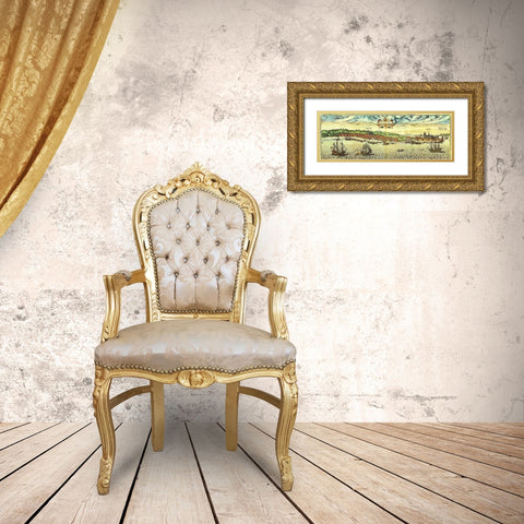 Elsinore Denmark Gold Ornate Wood Framed Art Print with Double Matting by Hogenberg, Braun