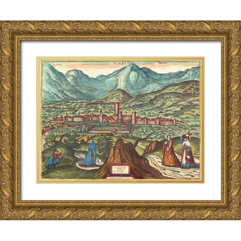Fondi Italy Gold Ornate Wood Framed Art Print with Double Matting by Hogenberg, Braun