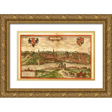Gorlitz Germany Gold Ornate Wood Framed Art Print with Double Matting by Hogenberg, Braun