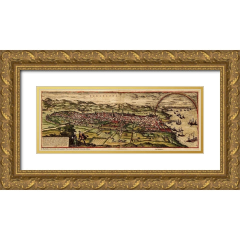 Barcelona Spain Gold Ornate Wood Framed Art Print with Double Matting by Hogenberg, Braun