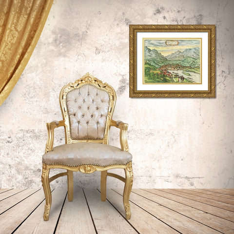 Innsbruck Austria Tyrol Gold Ornate Wood Framed Art Print with Double Matting by Hogenberg, Braun