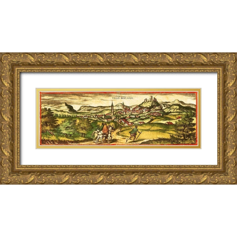 Velez Malaga Spain Gold Ornate Wood Framed Art Print with Double Matting by Hogenberg, Braun