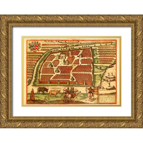 Moscow Moskva Russia Gold Ornate Wood Framed Art Print with Double Matting by Hogenberg, Braun
