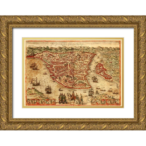 Istanbul Gold Ornate Wood Framed Art Print with Double Matting by Hogenberg, Braun