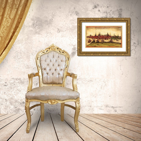 Rostock Germany Gold Ornate Wood Framed Art Print with Double Matting by Hogenberg, Braun