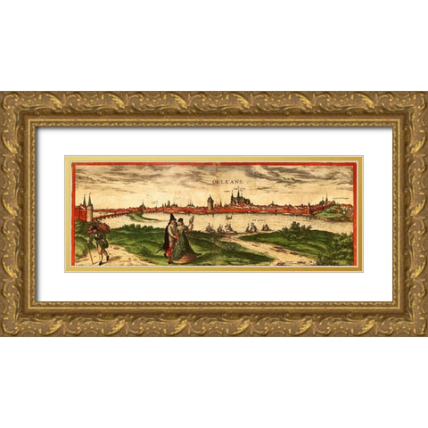 Orleans France Gold Ornate Wood Framed Art Print with Double Matting by Hogenberg, Braun