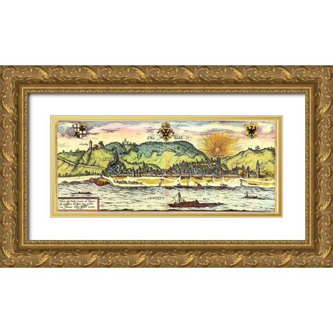 Oberwesel Germany Gold Ornate Wood Framed Art Print with Double Matting by Hogenberg, Braun