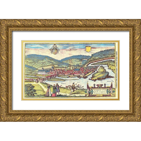 Munt Munden Switzerland Gold Ornate Wood Framed Art Print with Double Matting by Hogenberg, Braun