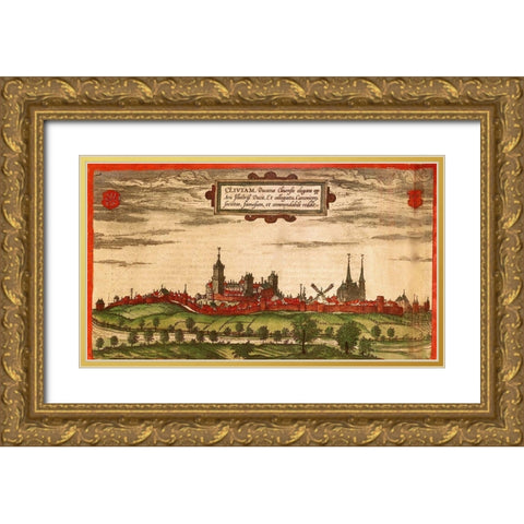 Kleve Germany Gold Ornate Wood Framed Art Print with Double Matting by Hogenberg, Braun