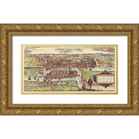 Kaliningrad Russia Gold Ornate Wood Framed Art Print with Double Matting by Hogenberg, Braun