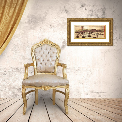 Lisbon Portugal Gold Ornate Wood Framed Art Print with Double Matting by Hogenberg, Braun