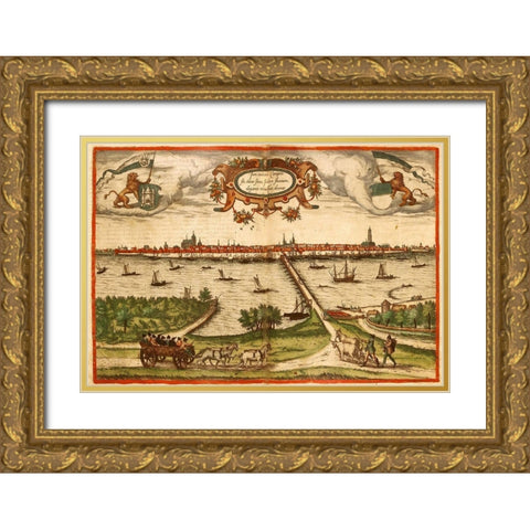 Kampan Germany Gold Ornate Wood Framed Art Print with Double Matting by Hogenberg, Braun