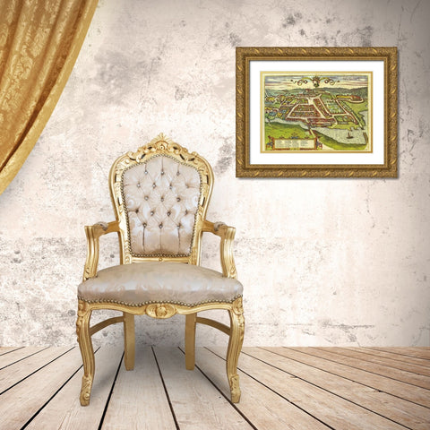 Kolding Denmark  Gold Ornate Wood Framed Art Print with Double Matting by Hogenberg, Braun