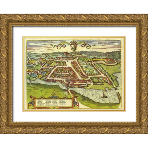 Kolding Denmark  Gold Ornate Wood Framed Art Print with Double Matting by Hogenberg, Braun