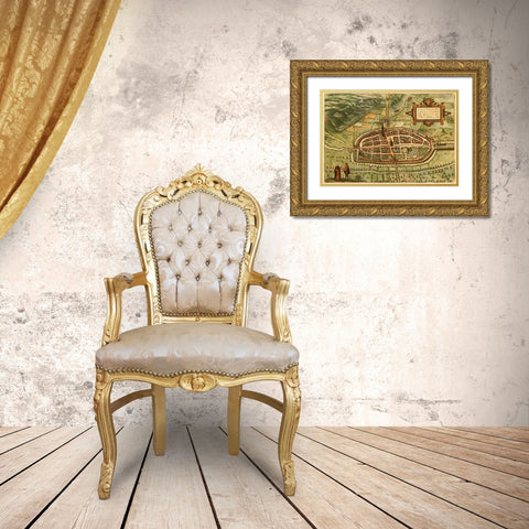 Kalkar Germany Gold Ornate Wood Framed Art Print with Double Matting by Hogenberg, Braun