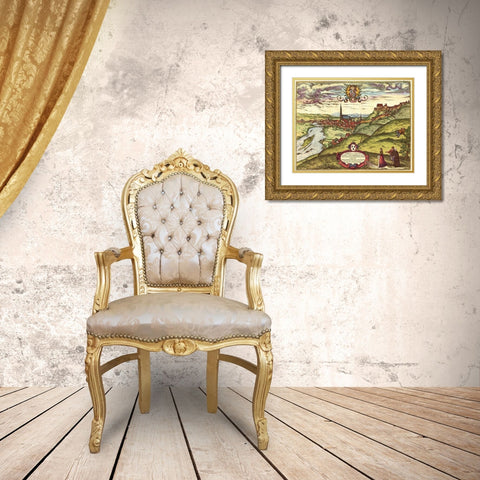Landshut Germany Gold Ornate Wood Framed Art Print with Double Matting by Hogenberg, Braun