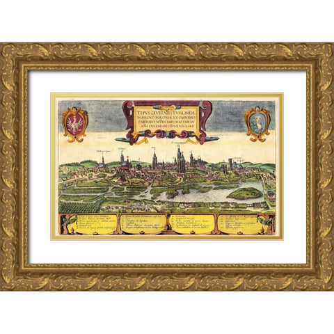Lublin Poland Gold Ornate Wood Framed Art Print with Double Matting by Hogenberg, Braun