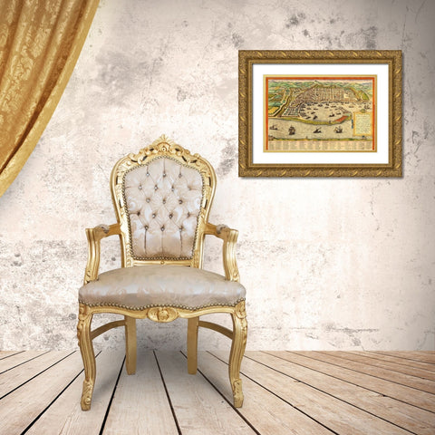 Messina Italy Gold Ornate Wood Framed Art Print with Double Matting by Hogenberg, Braun