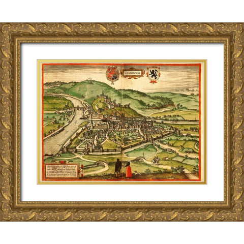 Namur Belgium Gold Ornate Wood Framed Art Print with Double Matting by Hogenberg, Braun
