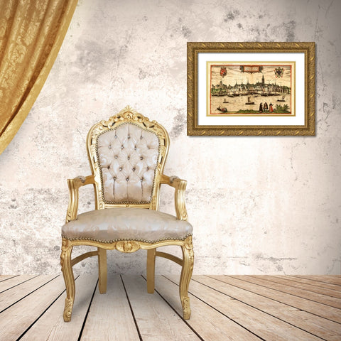 Nijmegen Netherlands Gold Ornate Wood Framed Art Print with Double Matting by Hogenberg, Braun
