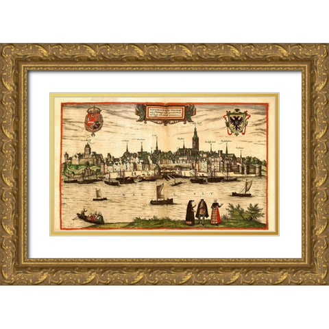Nijmegen Netherlands Gold Ornate Wood Framed Art Print with Double Matting by Hogenberg, Braun