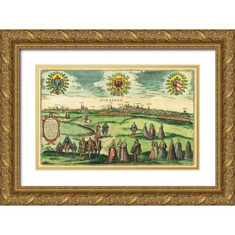 Nurnberg Nuremberg Germany Gold Ornate Wood Framed Art Print with Double Matting by Hogenberg, Braun