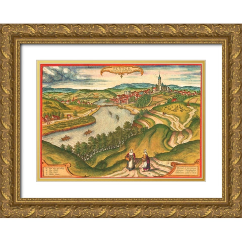 Penig Germany Gold Ornate Wood Framed Art Print with Double Matting by Hogenberg, Braun