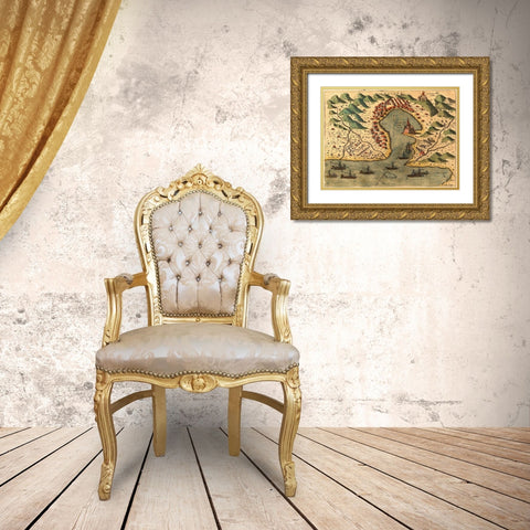 Vlore Greece Gold Ornate Wood Framed Art Print with Double Matting by Pinargenti