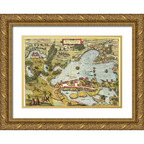 Plon Germany Gold Ornate Wood Framed Art Print with Double Matting by Hogenberg, Braun