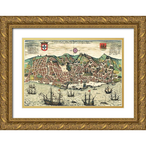 Portugal Gold Ornate Wood Framed Art Print with Double Matting by Hogenberg, Braun