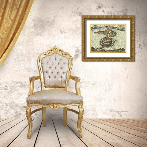 Ratzeburg Germany Gold Ornate Wood Framed Art Print with Double Matting by Hogenberg, Braun