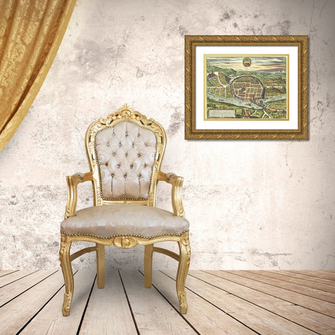 Saintes France Gold Ornate Wood Framed Art Print with Double Matting by Hogenberg, Braun