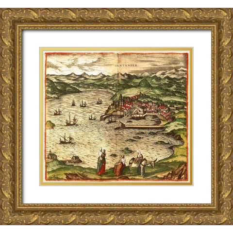 Santander Gold Ornate Wood Framed Art Print with Double Matting by Hogenberg, Braun