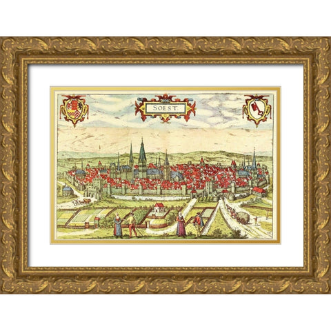 Soest Germany Gold Ornate Wood Framed Art Print with Double Matting by Hogenberg, Braun