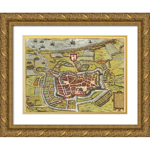 Stade Hamburg Germany Gold Ornate Wood Framed Art Print with Double Matting by Hogenberg, Braun