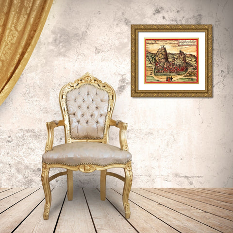 Sion Switzerland Gold Ornate Wood Framed Art Print with Double Matting by Hogenberg, Braun