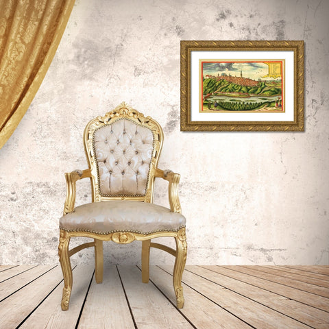 Znojmo Czech Republic Gold Ornate Wood Framed Art Print with Double Matting by Hogenberg, Braun