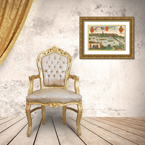 Warsaw Poland Gold Ornate Wood Framed Art Print with Double Matting by Hogenberg, Braun