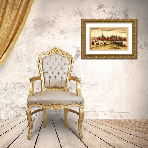 Wismar Germany Gold Ornate Wood Framed Art Print with Double Matting by Hogenberg, Braun