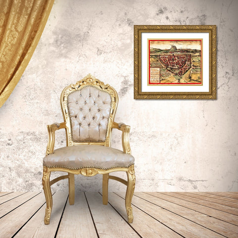 Wurzburg Germany Gold Ornate Wood Framed Art Print with Double Matting by Hogenberg, Braun