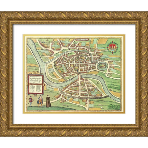 Bristol England Gold Ornate Wood Framed Art Print with Double Matting by Hogenberg, Braun